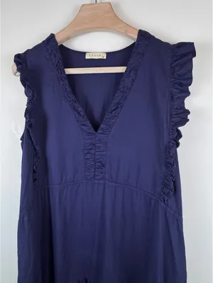 STARK X Navy Blue Cotton Ruffle Tiered Maxi Dress Size L Made in USA thumbnail 5