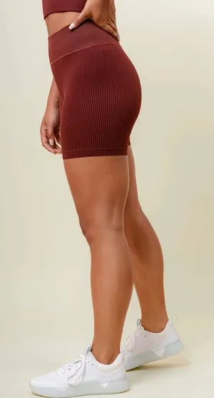 Boutique Burgundy Brown Ribbed Biker Sculpting Shorts thumbnail 1