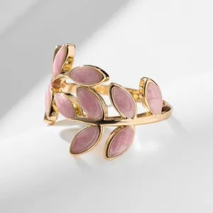 Leaf Design Cuff Ring Gold Pink Adjustable Boho Festival Leaves‎ Botany Plant thumbnail 3