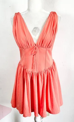 Coral Corset Mini Dress Sz Medium‎ Milkmaid Fairycore Summer Vacation thumbnail 1