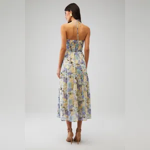 ASTR The Label Women's Rozina Blue‎ Green Floral Cutout Lined Maxi Dress thumbnail 2