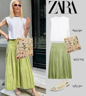 ZARA NWT Green YOKE DETAIL PLEATED SKIRT ZW COLLECTION. Size Medium thumbnail 4