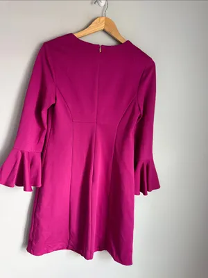 NEW Trina Turk Magenta Pink Bell Sleeve Dress thumbnail 4
