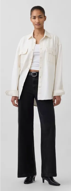 GAP • High Rise Stride Wide-Leg Jeans in Washed Black trouser regular inseam thumbnail 1