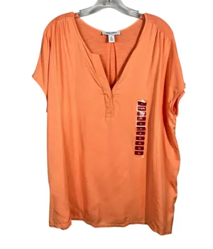 Nine West Jeans Orange Viscose Short Sleeve V-Neck Casual Top XL NWT NEW Spring thumbnail 1