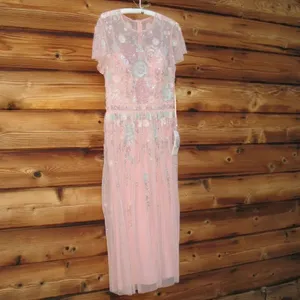 MAC DUGGAL 9134 Womens Embellished High Neck Butterfly Sleeve Midi Dress thumbnail 7