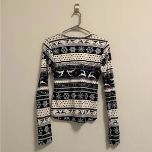 Skims Fair Isle Plush Pointelle Pajama Top in Navy size Small (S) thumbnail 6