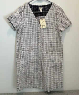 Mo:vint By Anthropologie Dress Dot Textured V Neck Button Down Short Sleeve M thumbnail 1