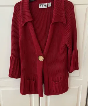 Keren Hart Chunky‎ Women’s Sweater. Red. 100% cotton. Medium. thumbnail 1
