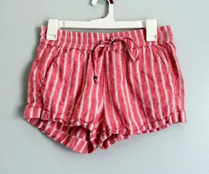 Love Tree Red White Striped Linen Blend Shorts Size M thumbnail 1