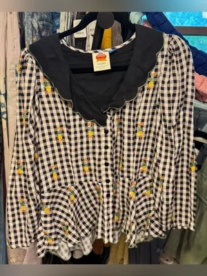 FARM Rio Linen Blend Gingham Embroidered Top - black - Large thumbnail 7