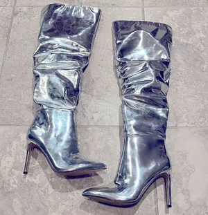 I.N.C. Iyonna Over-The-Knee Slouch Boots in Patent Silver Size 6/36.5 NEW $169.5 thumbnail 3