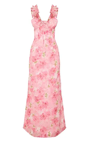 Pretty Little Thing floral tie front frill maxi dress thumbnail 5