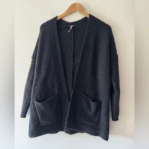 Free People Black Wool Mohair‎ Blend Chunky Open Cardigan thumbnail 2