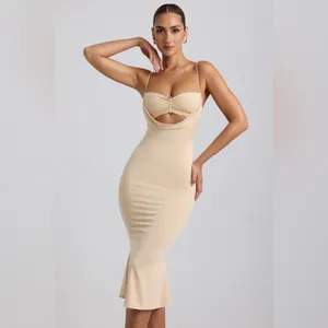 Oh Polly Julane Slinky Jersey Ruched Cut-Out Midaxi Dress in Buttercream Size 4 thumbnail 2