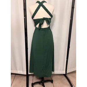 Womens Smocked Green Midi Dress Cottage Sundress Pockets Backless Straps Stretch thumbnail 3