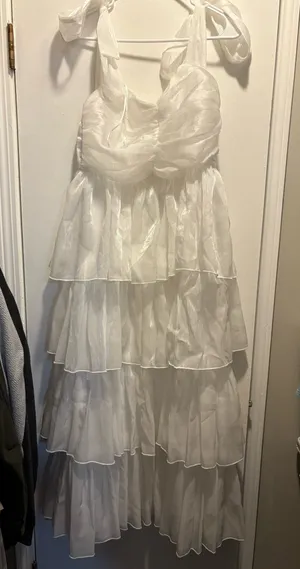 Lulus Radiant Arrival Shiny White Organza Tiered Tie-Strap Maxi Dress thumbnail 1