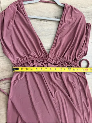MISA Los Angeles Cap Sleeve V Neck Braided Tie Back Flowy Boho Maxi Dress NWT Rose Brown Sm thumbnail 9