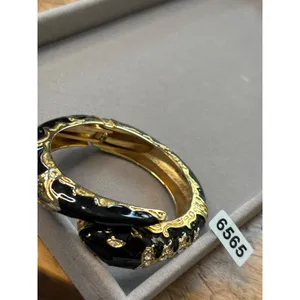 Gold & Black Snake-Inspired Hinged Bangle Bracelet With Rhinestone Embellishment thumbnail 4