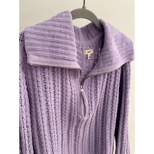 Aerie Lavender Cable Knit Quarter Zip Sweater Oversized Mock Neck Pullover thumbnail 5