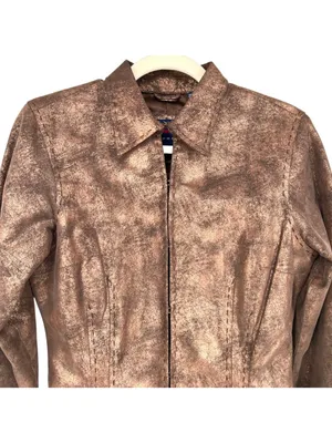 Roper Vintage Leather Jacket Bronze Metallic Full Zip Size Small Western Cowgirl thumbnail 2