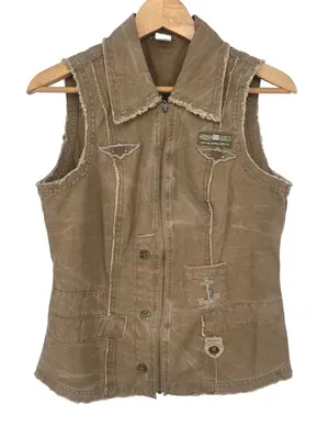 MURMUR Vest Women M Brown Moto Rhinestone Anchor Studded Y2K Utility Gorpcore thumbnail 1