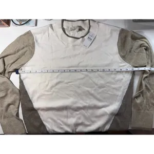 LOFT Cream Taupe Colorblock Knit Crewneck Sweater Minimalist Large NWT‎ thumbnail 4