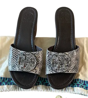 Tory Burch Robinson Snake Embossed Wedge Slides Sandals Sz‎ 7.5 Dust Bag thumbnail 1