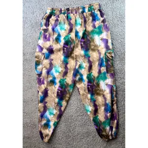 Boohoo Womens Abstract Tie Dye Tracksuit Set Cargo Sweatshirt Joggers Purple L thumbnail 2