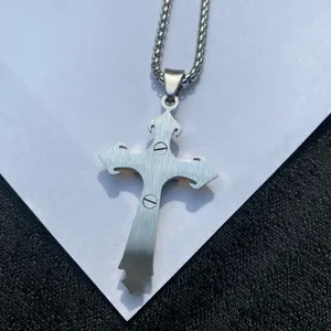 💎🩶 New Crystal Embellished Stainless Steel Two Tone Gold & Silver Edgy Crucifixion Cross Pendant Necklace 🩶💎 thumbnail 2