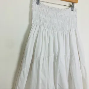 Stark X white cotton maxi skirt with ruched elastic waist. Made in USA. Medium. thumbnail 3