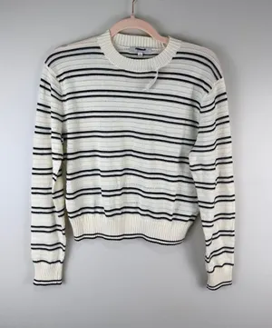 Madewell Cream and Black Open-Knit Striped Sweater Small thumbnail 1