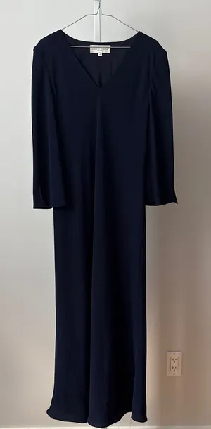 Donna Ricco 14 Navy Blue Maxi Dress Womens‎ Excellent V-Neck Long Sleeve Gown thumbnail 1