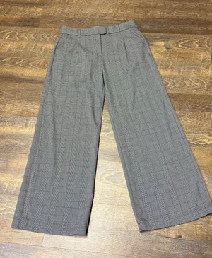 American Eagle High-Rise Baggy Wide Leg Trouser Pant Womens 6 Gray Plaid Stretch thumbnail 1