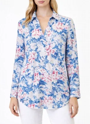 Sundance Top Watercolor Floral Cotton Tunic Pink Blue White Women's Size Medium thumbnail 1