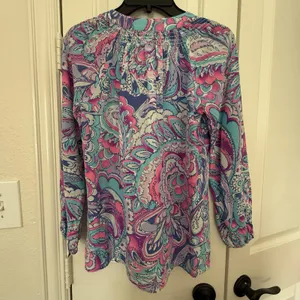 Lilly Pulitzer Elsa Silk Blouse Top Blue Pink Purple Multi Color Sz S Small thumbnail 12
