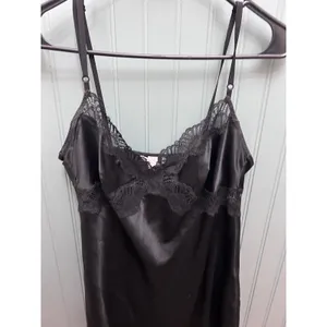 Victoria's Secret Black Satin Lace Trim Chemise Slip Nightgown Large thumbnail 4