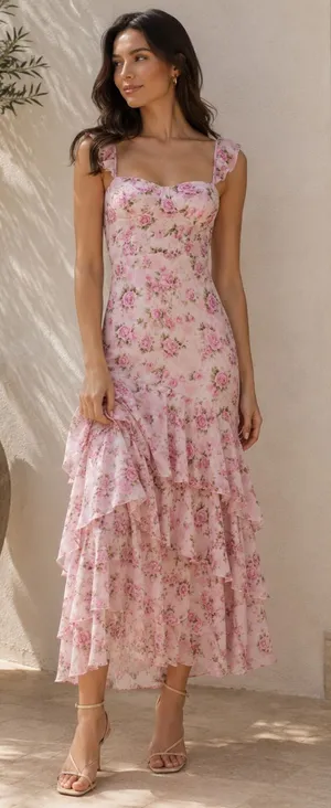 ASTR The Label Alcina Polka Dot Maxi Dress Pink Multi Floral thumbnail 1