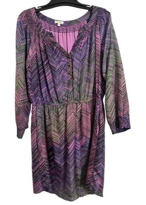 Shoshanna 100% Silk Chiffon Purple Long Sleeve Dress Size 10 Pockets Cocktail thumbnail 1