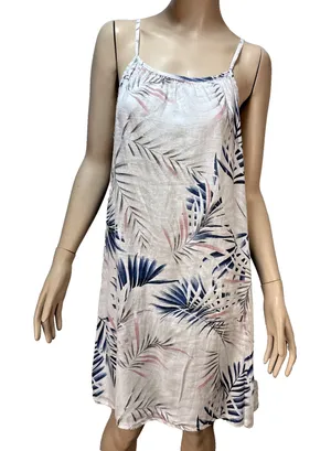 Lungo L'arno Tropical Floral Linen Mini Dress‎ Sundress Size M Spaghetti Strap thumbnail 1
