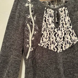 Ryu Dark Gray‎ Long Sleeve Embroidered Lace Mini Dress Medium Whimsygoth Witchy thumbnail 3