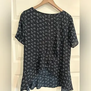 Loft Leaf Print Blouse Navy White Size S thumbnail 4
