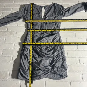 House‎ of CB Mini Dress Womens L+ 10/12 Camille Grey Silk Cutout Ruched Sexy thumbnail 3