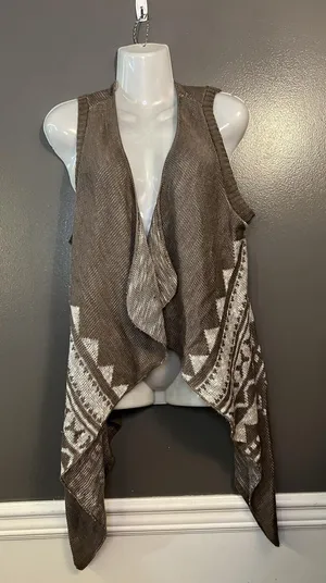 Absolutely Creative Worldwide Vest Womens XL Brown Aztec Open Front Made USA thumbnail 1