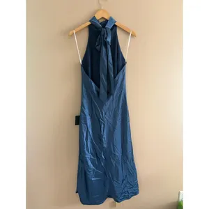 Lulus Exceptional Status Blue Halter Backless Slip Midi Dress Size Medium Gala thumbnail 6