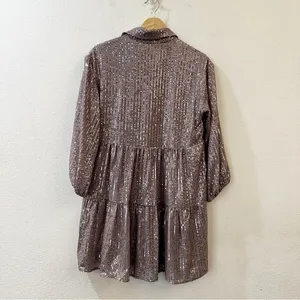 Anthropologie Maeve Bettina Mini Shirt Dress in Sparkly Silver Sequins Size XS‎ thumbnail 6