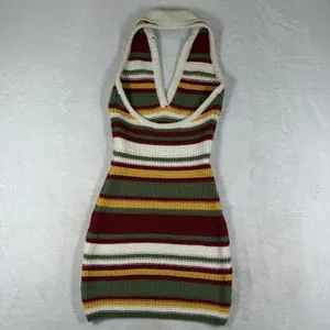 Zara Womens Striped Halter Mini Dress Green Red Yellow Small 4813/812/071 thumbnail 8