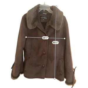 Platinum by Utex Brown Faux Suede Jacket Faux Fur Trim Lace Up Sleeves XL thumbnail 7