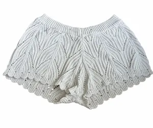 Knit Cream Lace Pattern Pajama Shorts thumbnail 1