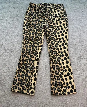 Zara Leopard Print Flare Pants Women M Animal Print Stretch Bootcut Trousers thumbnail 1